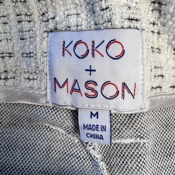 Koko and Mason White Tweed Shorts Cotton High Waist Size M Tie Belt Pockets - Picture 4 of 8